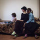 Sara Shtern-Cherkassky, whose husband Asher fights against pro-Russian separatists as a volunteer in the Dnipro Battalion, with her children.